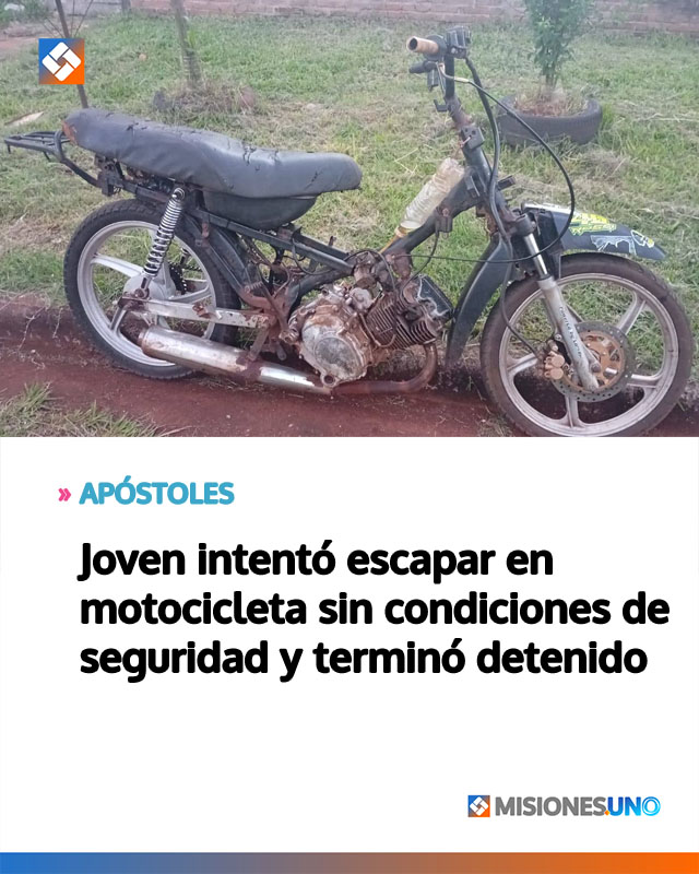 APÓSTOLES: Joven intentó escapar en motocicleta sin condiciones de seguridad y terminó detenido
