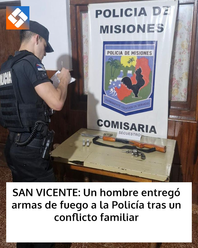 SAN VICENTE: Un hombre entregó armas de fuego a la Policía tras un conflicto familiar