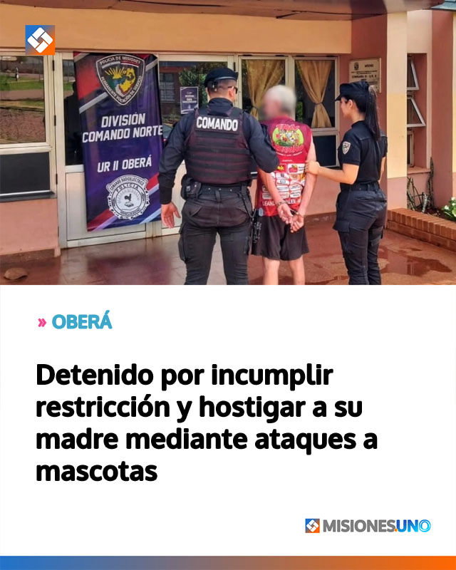 OBERÁ: Detenido por incumplir restricción y hostigar a su madre mediante ataques a mascotas