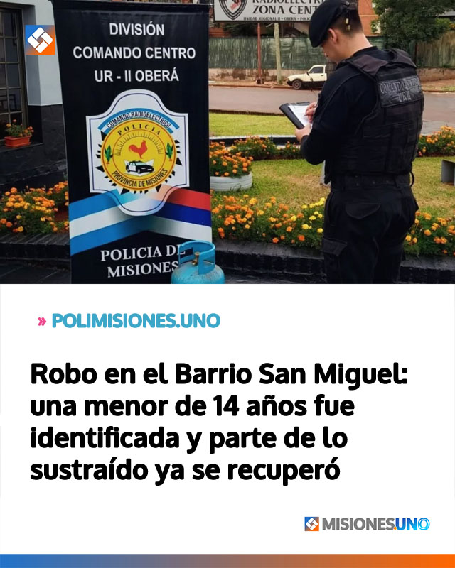 Robo en el Barrio San Miguel: una menor de 14 años fue identificada y parte de lo sustraído ya se recuperó