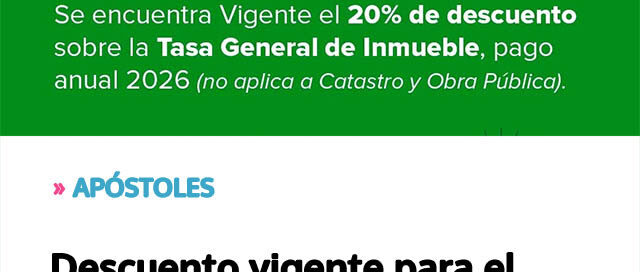 Descuento vigente para el pago anual de la Tasa General de Inmueble