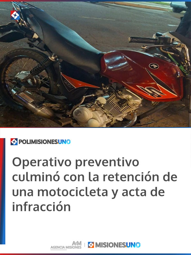 Operativo preventivo culminó con la retención de una motocicleta y acta de infracción